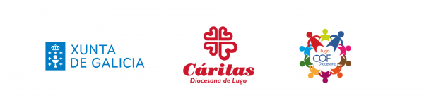 logos xunta de galicia, caáritas y cof diocesano
