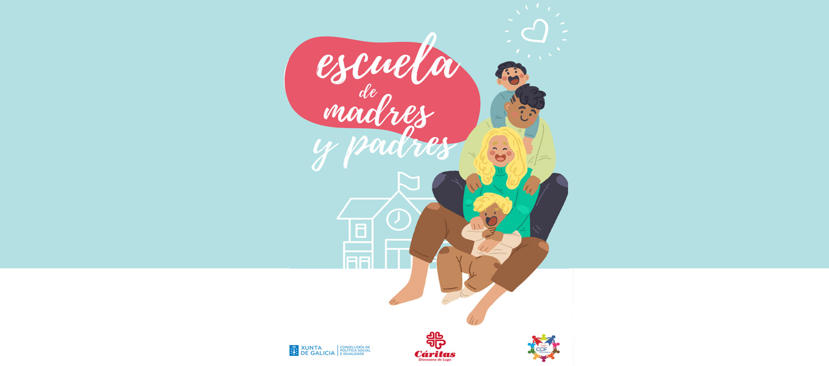 Cartel horizonal escuela madres - padres caritas lugo