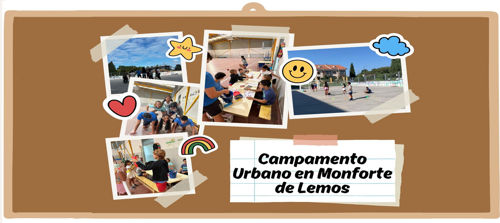Collage con fotos del campamento urbano de cáritas diocesana de lugo en monforte de lemos